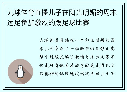 九球体育直播儿子在阳光明媚的周末远足参加激烈的踢足球比赛