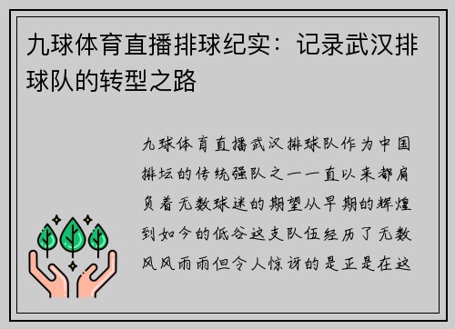 九球体育直播排球纪实：记录武汉排球队的转型之路